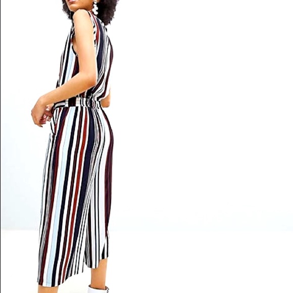 Tacera Red White & Blue Bold Striped Cropped Palazzo Jumpsuit size Small - Picture 2 of 13